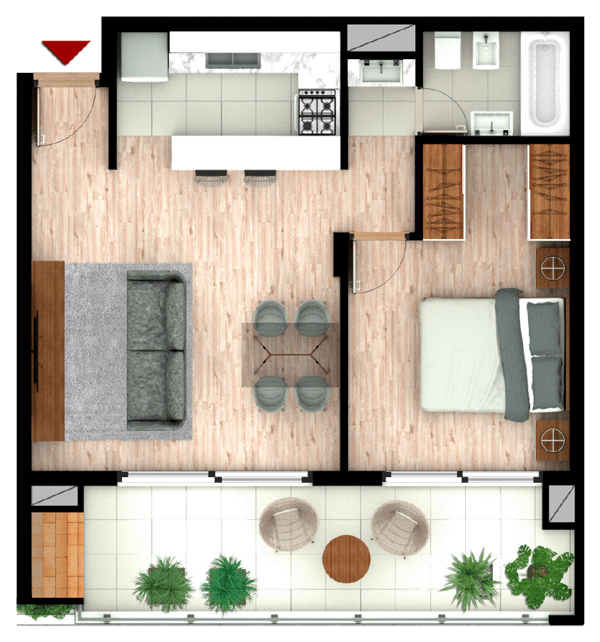 Plano de la tipología 1 Dormitorio